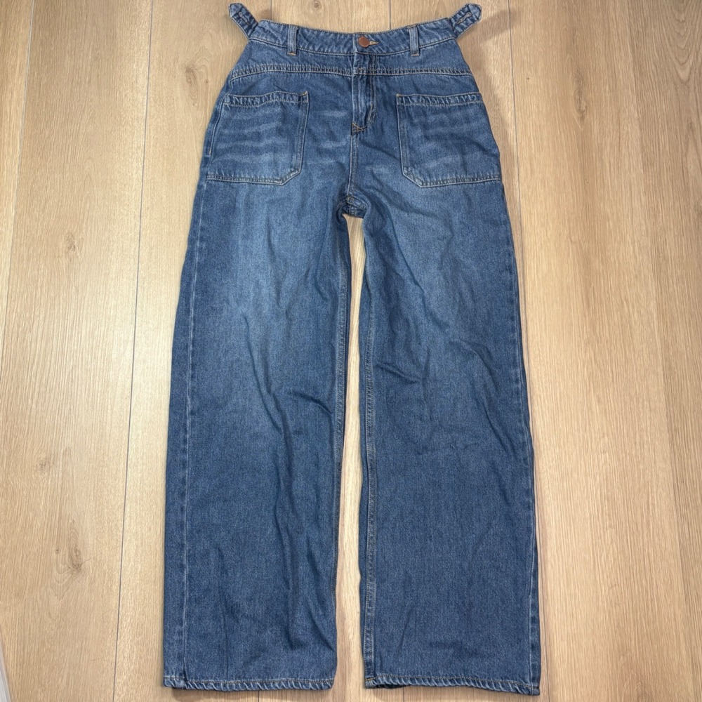 Dear John High Rise Wide Leg Jeans Blue Denim Patch Pocket Size 27 Waist Cinch